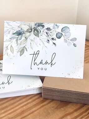 💥 Floral Green Blank Thank You Cards - Wedding, Bridal or Baby Shower, etc